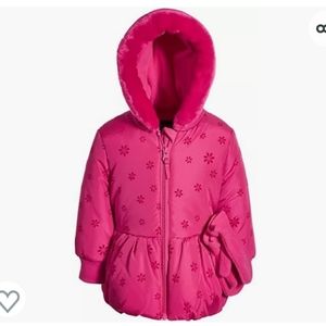 NEW ROTHSCHILDS Peplum pink puffer jacket with mittens 24M